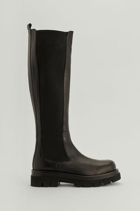 Na-kd Shoes Chunky Leather Profile Shaft Boots - Black