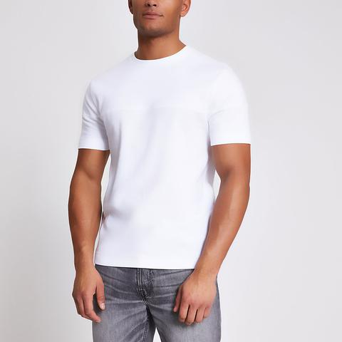 White Textured Blocked Slim Fit T-shirt