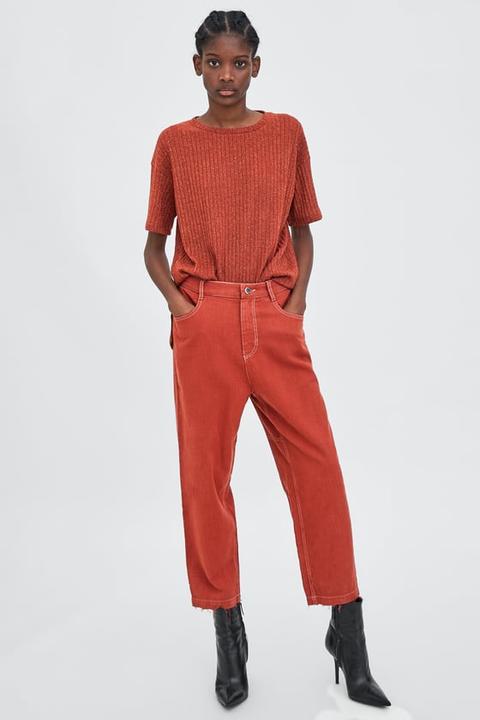 zara flowing top stitched trousers