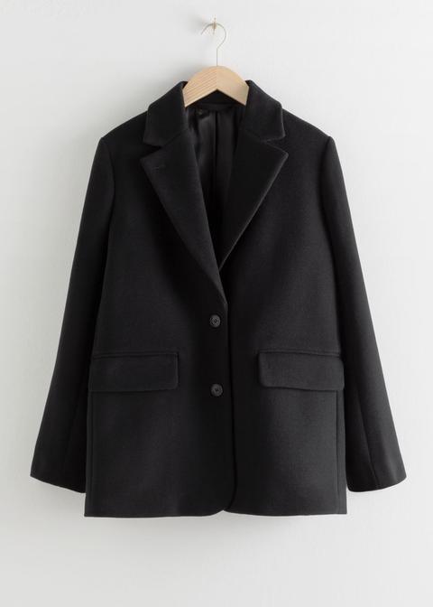 Wool Blend Oversized Blazer - Black