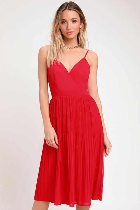 Love For You Red Pleated Midi Dress - Lulus