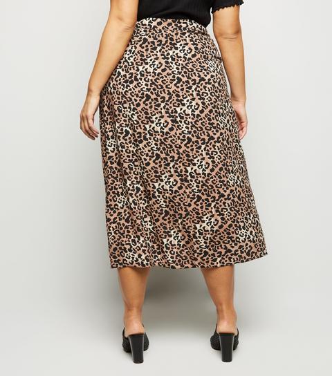 new look brown leopard print midi wrap skirt