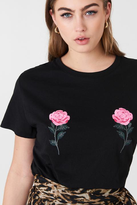 Na-kd Flower Embroidery Tee - Black