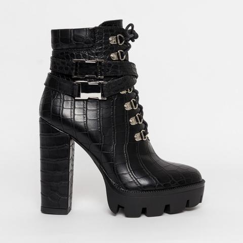 croc lace up ankle boots