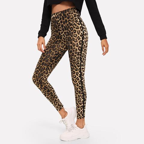 Leggins Con Estampado De Leopardo De Cintura Alta