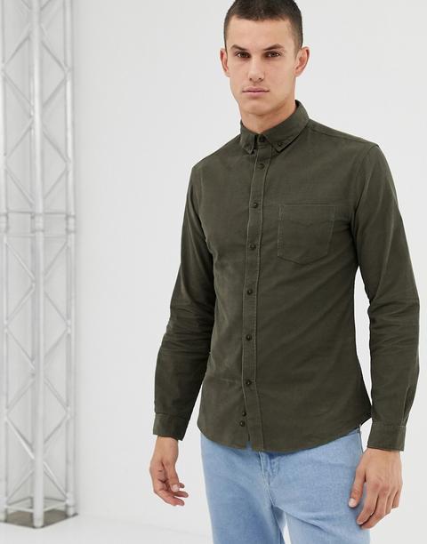 Celio - Camicia Slim Verde A Maniche Lunghe Con Tasca - Verde