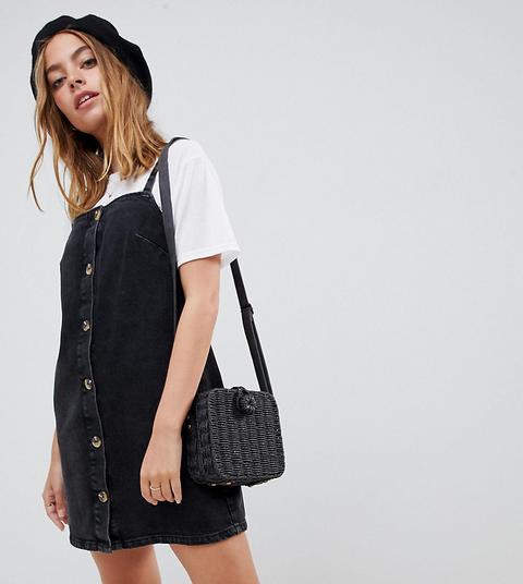 Vestido Camisola De Denim Negro Con Botones De Carey De Asos Design Petite