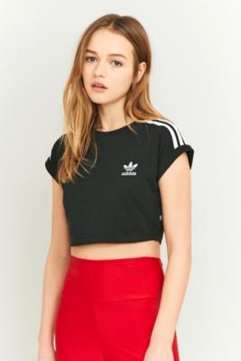 Adidas Originals 3 Stripe Black Crop Top - Womens Uk12