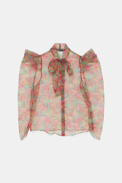 zara floral print organza blouse