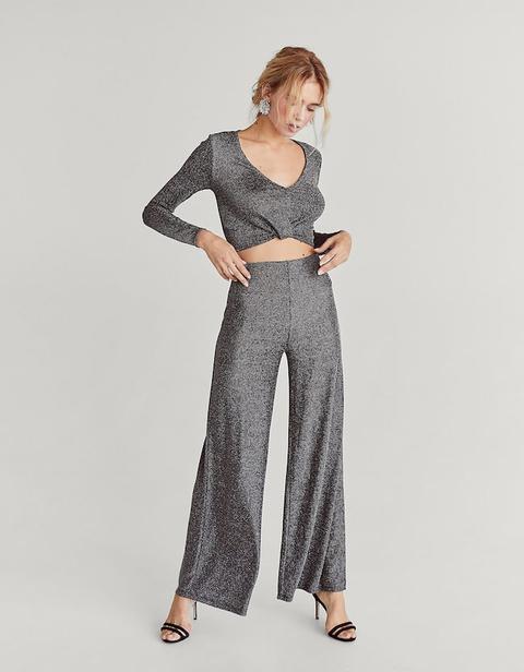 Pantaloni Larghi Brillanti Nero