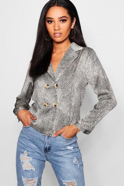 Petite Printed Button Wrap Blouse