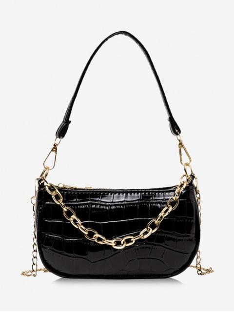 Chain Textured Shoulder Bag Black