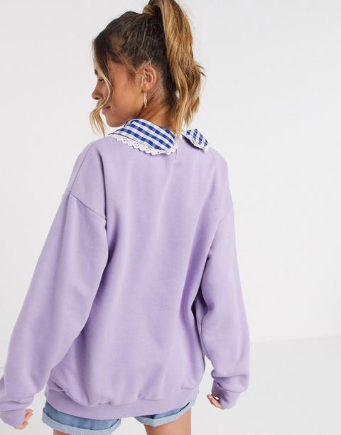 daisy street oversized sweatshirt with gingham collar