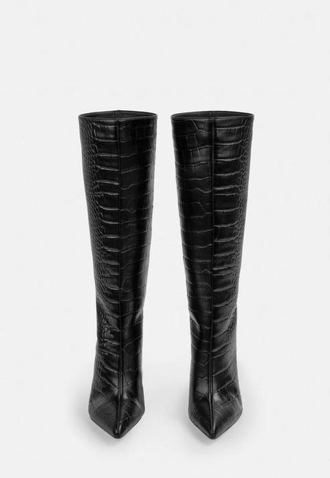 black mid heel knee high boots