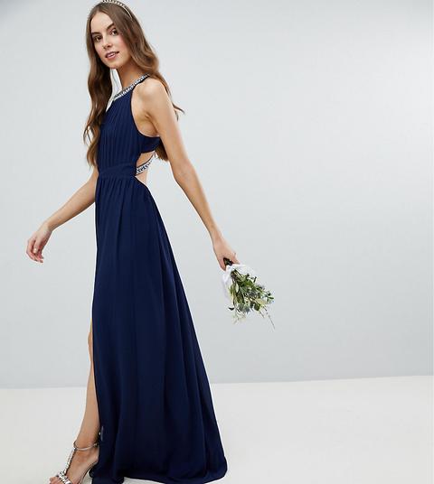 Vestido Largo De Dama De Honor Con Detalle De Adornos En La Espalda De Tfnc Tall-azul Marino