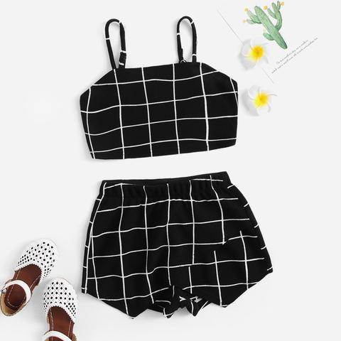 Girls Grid Crop Cami & Wrap Shorts Set