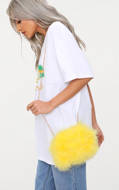 Yellow Marabou Feather Clutch Bag, Yellow