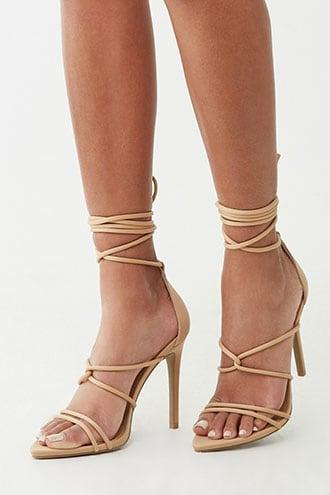 Forever 21 Strappy Lace-up Heels , Natural