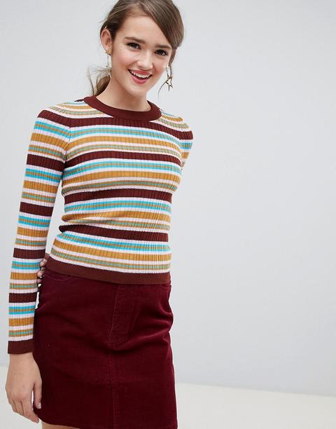 Asos Design - Maglione A Coste A Righe Stile Anni '70 In Maglina - Multicolore