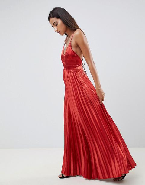 pleated satin maxi dress