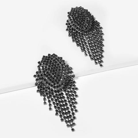 Pendientes Largos Con Fleco Largo Con Diamante De Imitación
