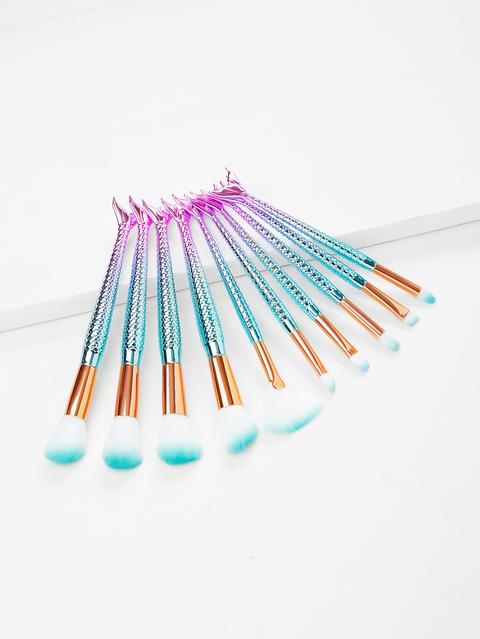 Ombre Mermaid Handle Makeup Brush 10pcs