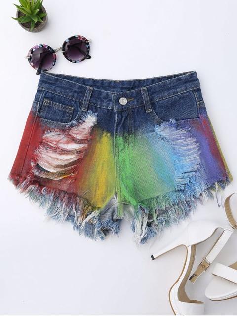 Spray Pintura Ripped Frayed Hem Denim Shorts