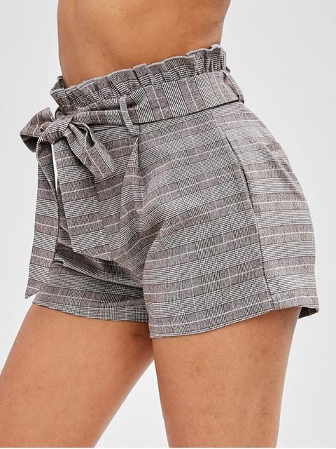 Zaful Shorts A Cuadros Con Volantes Y Cinturón Multi