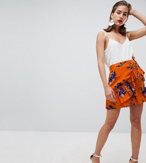 Minifalda Con Parte Delantera Cruzada Y Estampado Floral De River Island