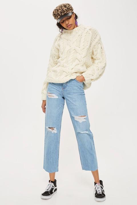 High Waist Ripped Boyfriend Jeans