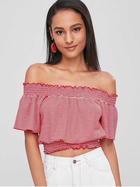Top Con Hombros Al Descubierto Smoked Strip Lava Red