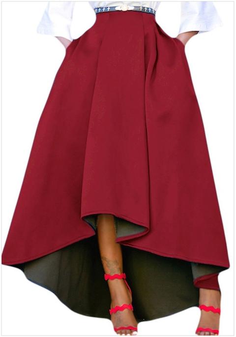 Burgundy Irregular Swallowtail Big Swing High Waisted Party Cloak Cute Mini Skirt