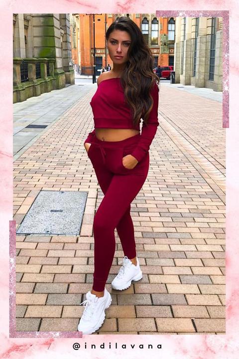 Laura Wine Off Shoulder Lounge Set