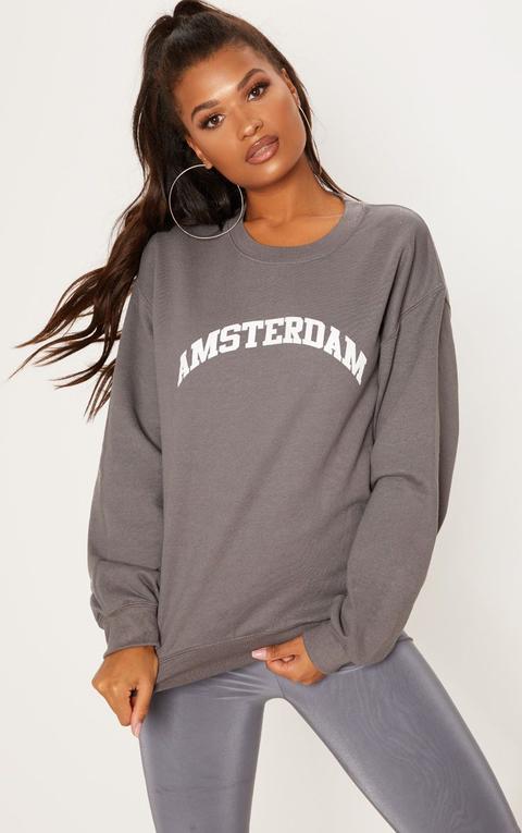 Charcoal Amsterdam Slogan Oversized Sweater