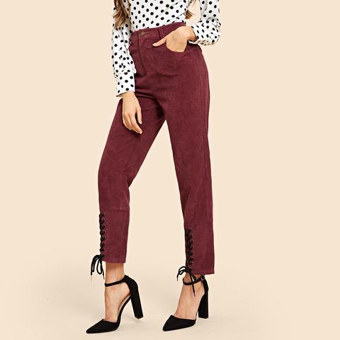 Pantaloni Di Velluto A Orlo Con Lacci from SheIn on 21 Buttons