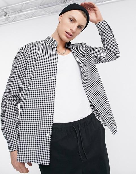 Fred Perry Gingham Long Sleeve Shirt In Black