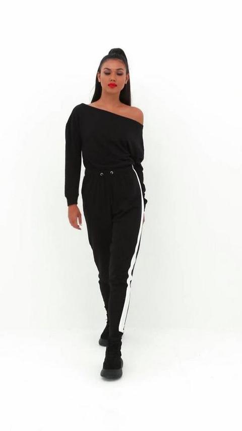 off the shoulder tracksuit jumpsuit