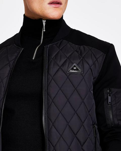 Black Quilted Bomber Jacket