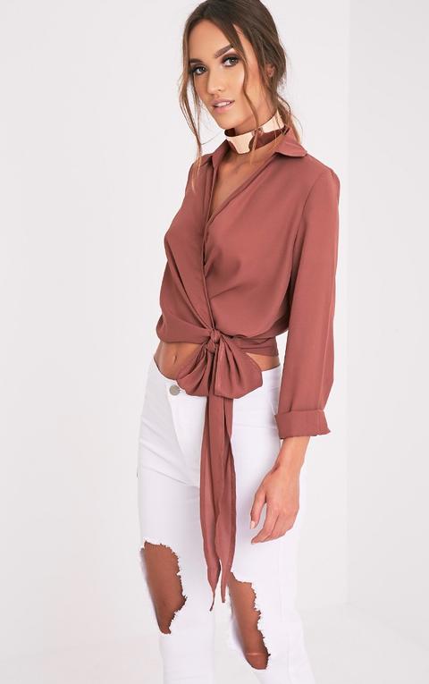 Avalyn Dark Rose Wrap Front Tie Side Blouse