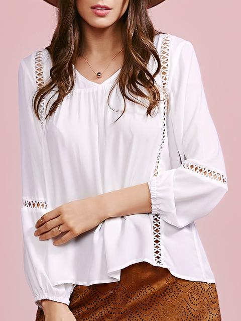 Openwork White Chiffon Blouse