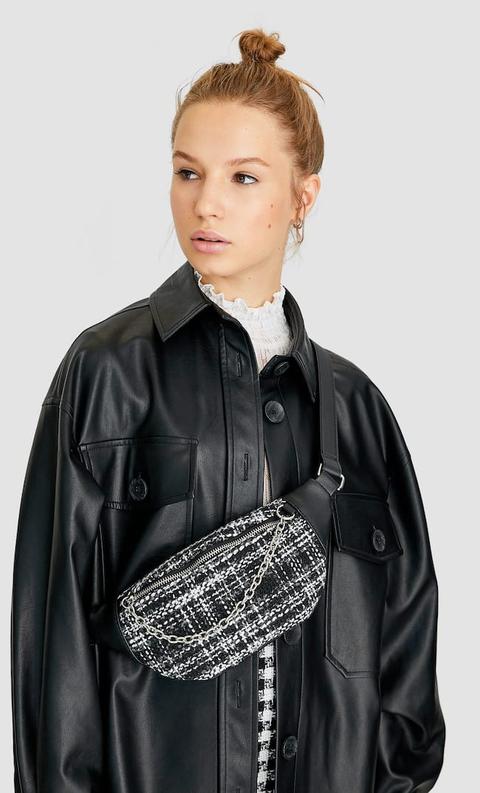 Stradivarius Sac Banane En Tweed Avec Chaîne Femme Noir 103