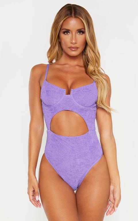 Purple Mini Crinkle Underwired Cut Out Swimsuit