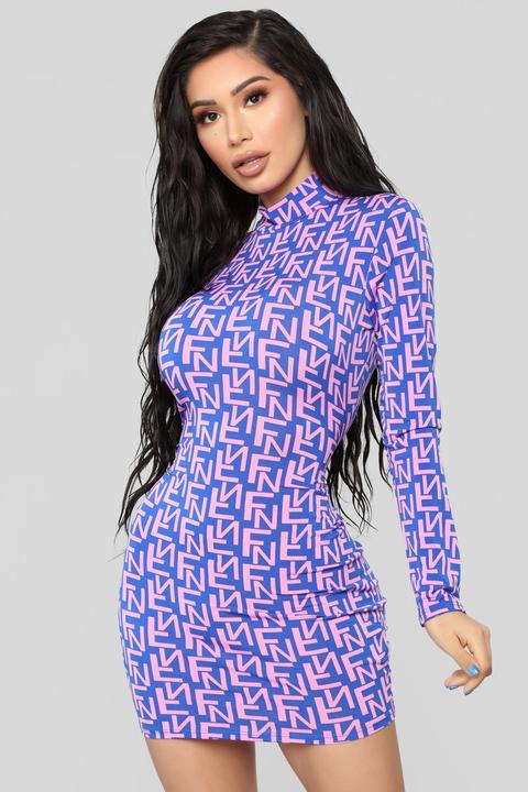 I Fn Love It Mini Dress - Royal/pink