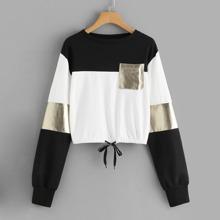 Sudadera Color Block Con Cintura Ajustable