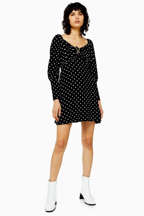 Womens Tall Black Spot Prairie Flippy Dress - Monochrome, Monochrome