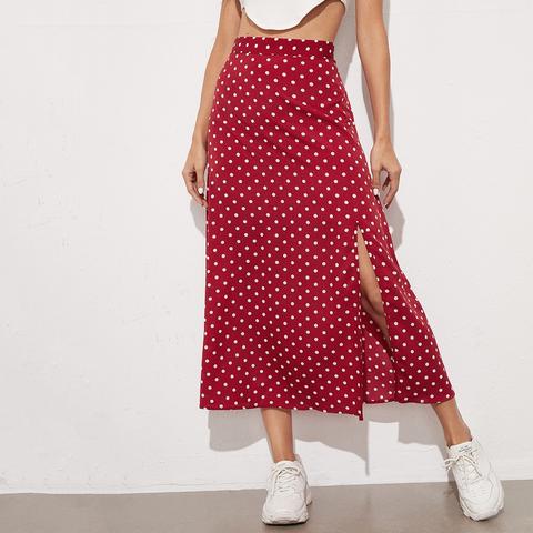 Polka Dot Split Side Skirt