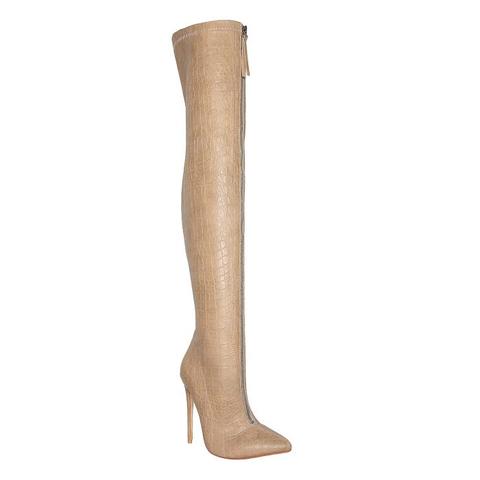 Candice Taupe Croc Front Zip Thigh High Boots