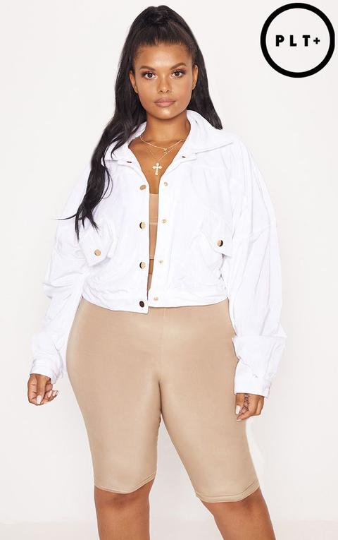 Plus White Cropped Cord Oversized Trucker Jacket