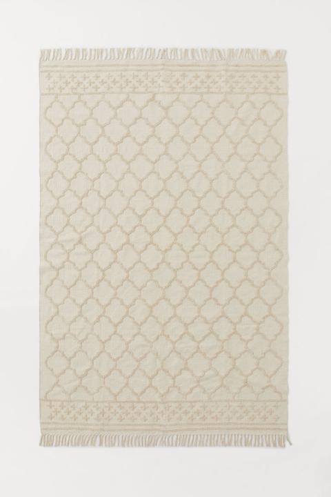 Large Tasselled Rug - White