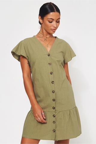 Shilo Khaki Button Down Shift Dress